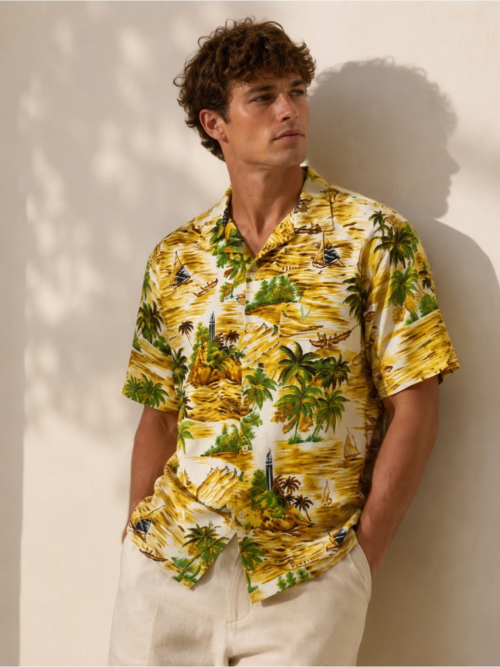 Men’s Vtg 1980’s Maui Trading Co Surfer Tropical Short Sleev Button Down Sz Sml